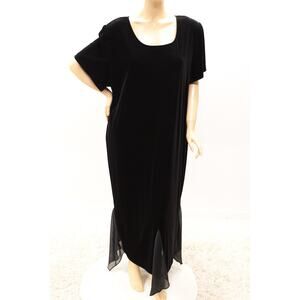 Vtg Another Thyme Women's 28W Full Length Black Velvet Velour Whimsigoth Dress